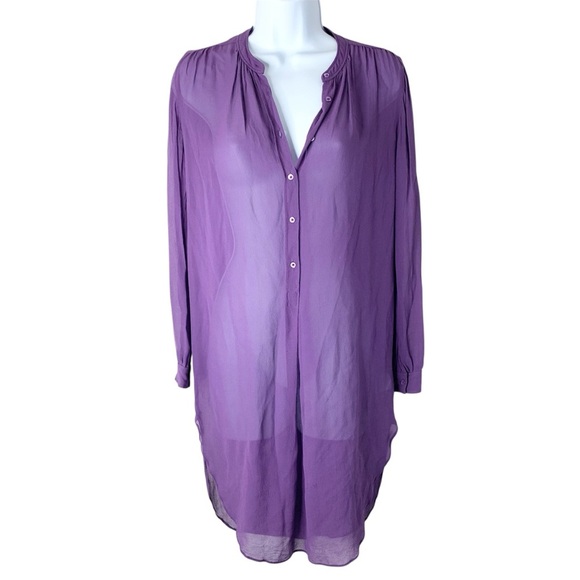 Aritzia Babaton Shirt Dress Button Down front Silk Long sleeve Purple Size XXS - Picture 2 of 16